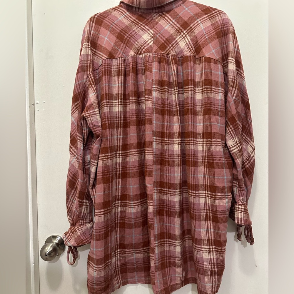 Free People Zoey Plaid Shirt Dress in Pink and Brown Sz XS - Picture 6 of 7